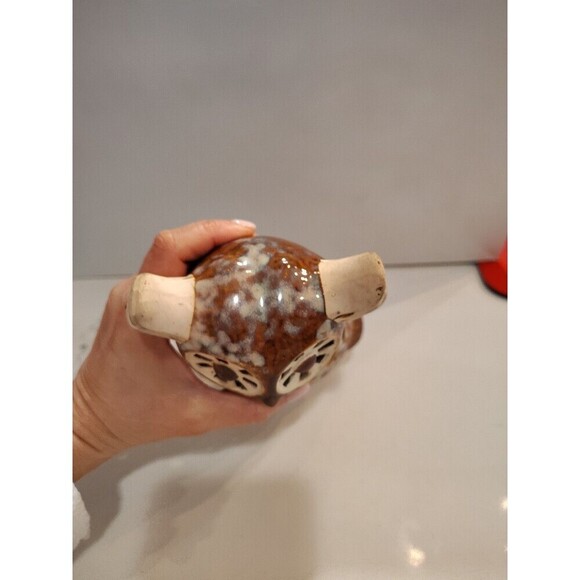 Owl Ceramic Gray & Brown Glazed Incense Tea Light Candle Holder 5 1/2" - Picture 10 of 10